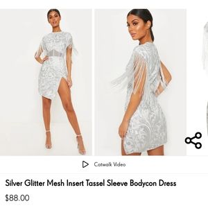 Pretty Little Thing Silver Glitter Mesh Dress